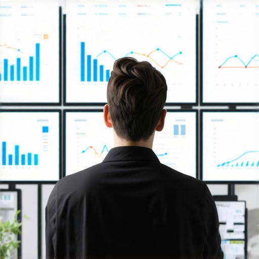 Data-driven SEO analysis for brand trust Expert analyzing SEO analytics dashboards on screens