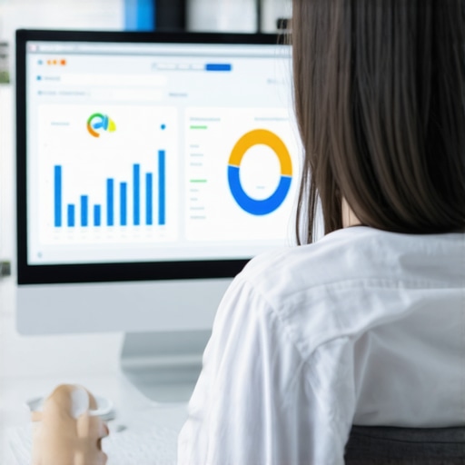 Data analysis for SEO and analytics Person analyzing website metrics on a computer, representing SEO and analytics insights.