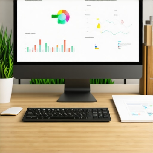 Workspace with analytics dashboards and SEO tools for content optimization.