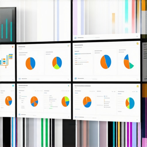 A modern office with screens showing analytics dashboards and data insights.