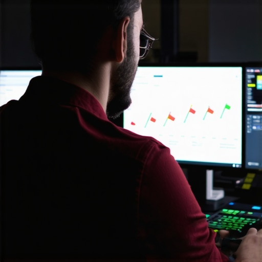 Dashboard of Analytics and SEO Tools A person analyzing digital marketing data on multiple screens, highlighting analytics and SEO metrics.