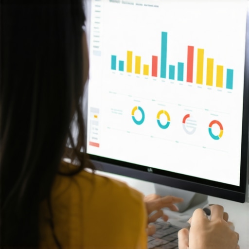 Person analyzing website analytics on a computer screen with charts and graphs.