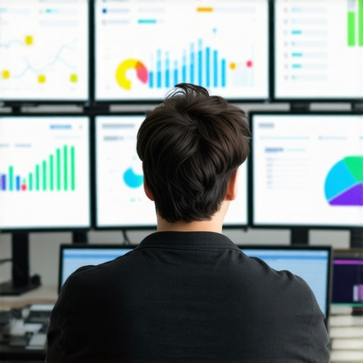 A marketer reviewing detailed analytics dashboards on multiple screens to assess trust and engagement metrics