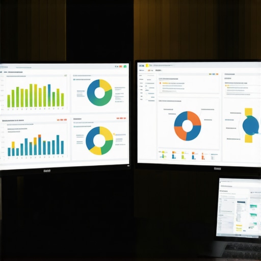 Efficient digital marketing setup with analytics tools Workspace showing analytics dashboards and SEO tools for digital marketing