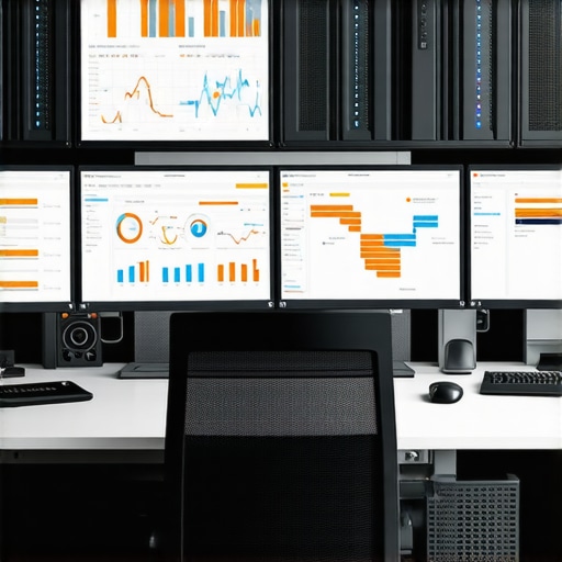 Workspace with analytics dashboards and server setup indicating reliable analytics infrastructure.