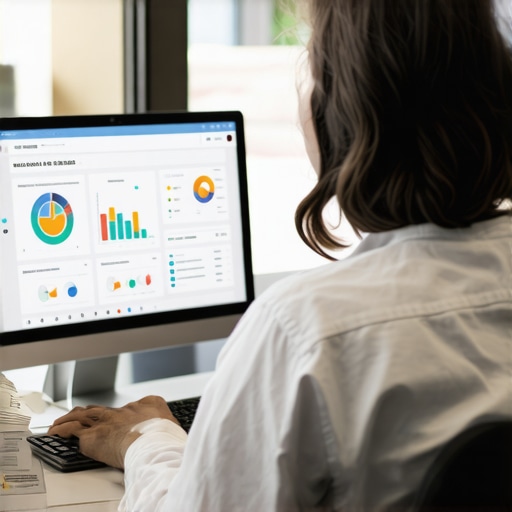 A digital marketer reviewing SEO analytics and trust metrics on a computer